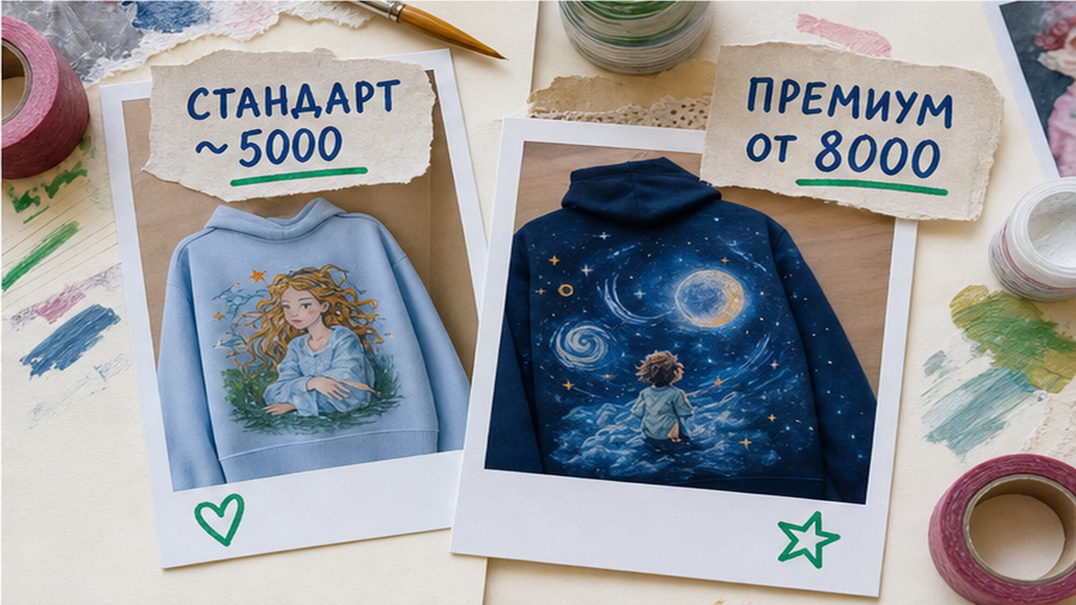 Сравнение tier стандарт ~5000 ₽ и премиум от 8000 ₽ на polaroid-карточках